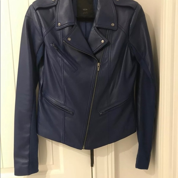 Gorgeous! NWOT 'VEDA' Stunning Bright Blue Leather Jacket!! Size M. - Picture 6 of 10